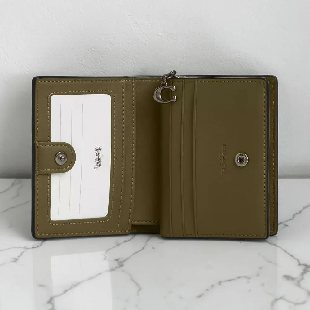 Coach Snap Wallet Patchwork Snake Print Leather CCL77 Olive Green Gold NWT